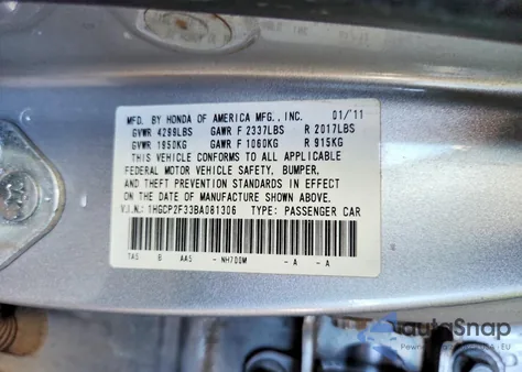 2011 Honda Accord Lx z USA, uszkodzony, nr VIN 1HGCP2F33BA081306